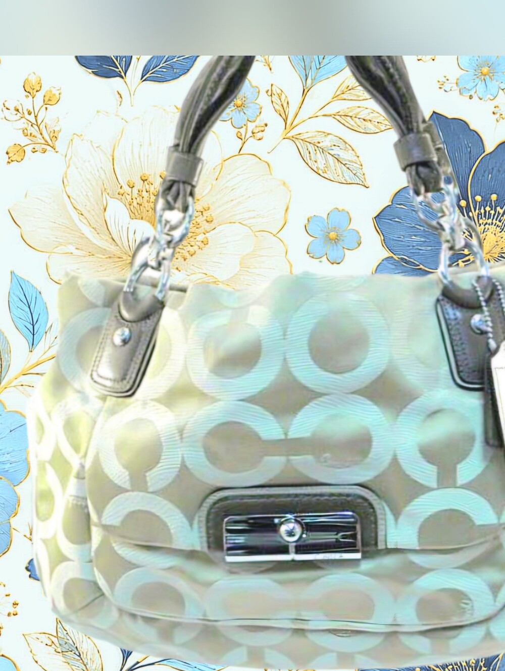 Barely Used. Coach Kristin Op Art Sateen Bag with Blue Satin interior